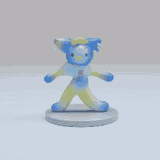 Small blue character dancing on a platform