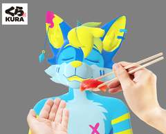 ARX being fed sushi with chopsticks